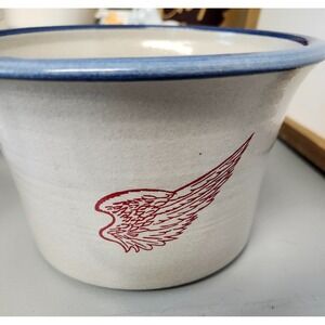 Red Wing Stoneware Small Bowl Crock Blue Rim  4" Tall  6" Wide